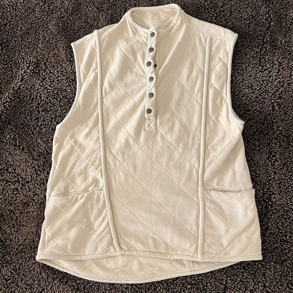 Free People Movement Snap Quilted Sleeveless Pullover Size L Beige